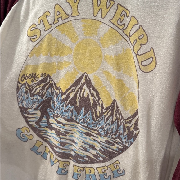 Vintage OBEY “Stay Weird Live Free” Raglan Tee - Picture 2 of 5